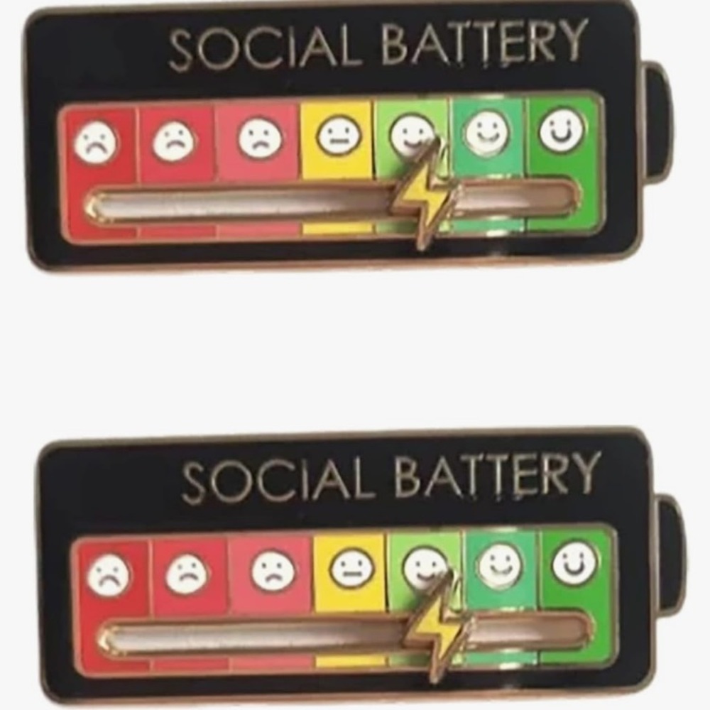 MY SOCIAL BATTERY pin. NEW. 2 pack